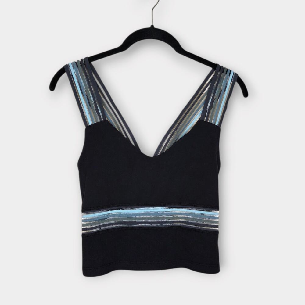 Beyond Yoga Get Your Filament Crop Workout Top Black Blue Women's Lg